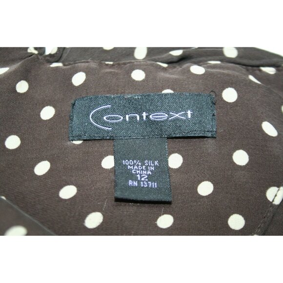 Context Y2K Chocolate Brown Polka Dot 100% Silk Tiered Camisole Top Womens 12 - Picture 3 of 5